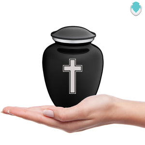 Medium Embrace Black Simple Cross Cremation Urn