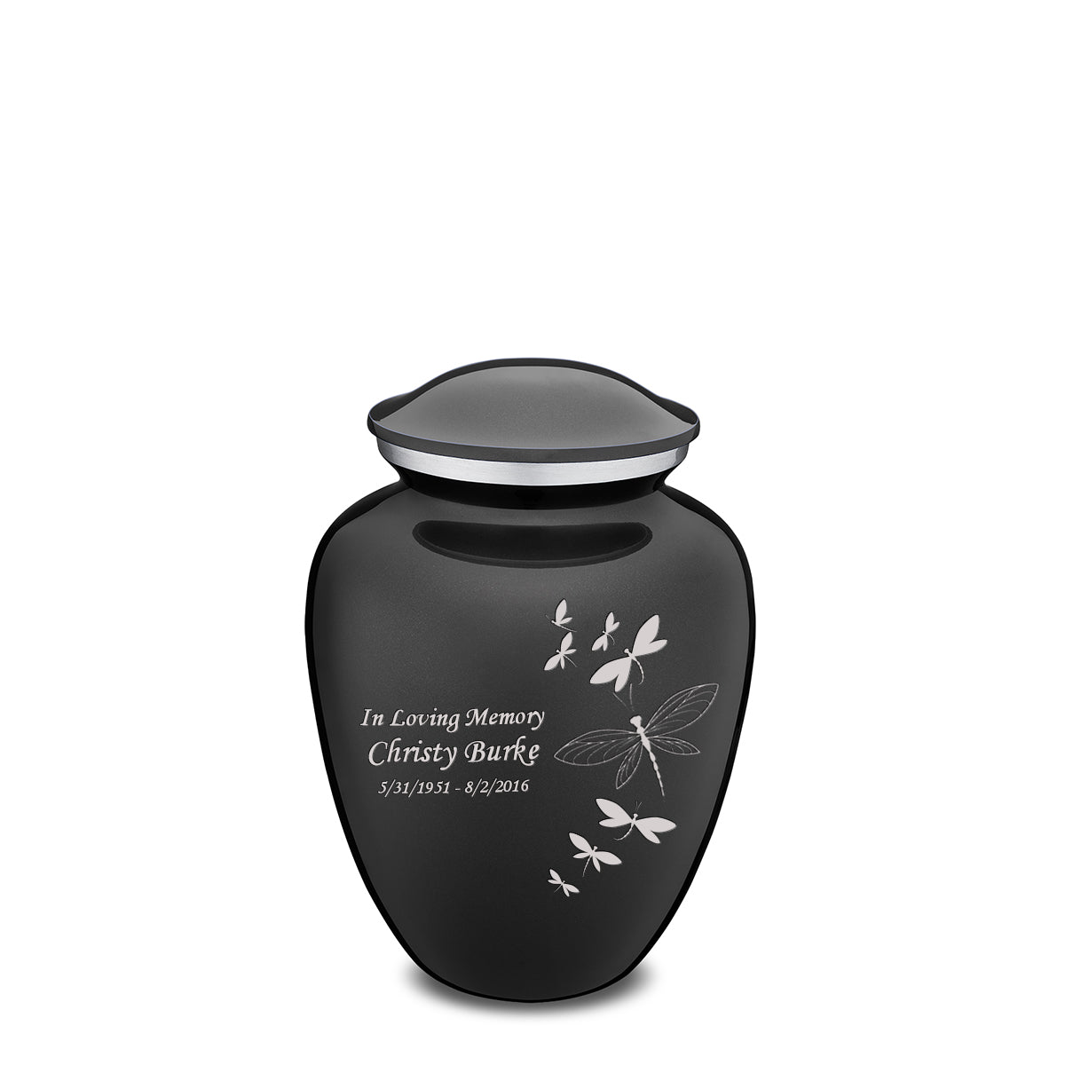 Medium Embrace Charcoal Dragonflies Cremation Urn