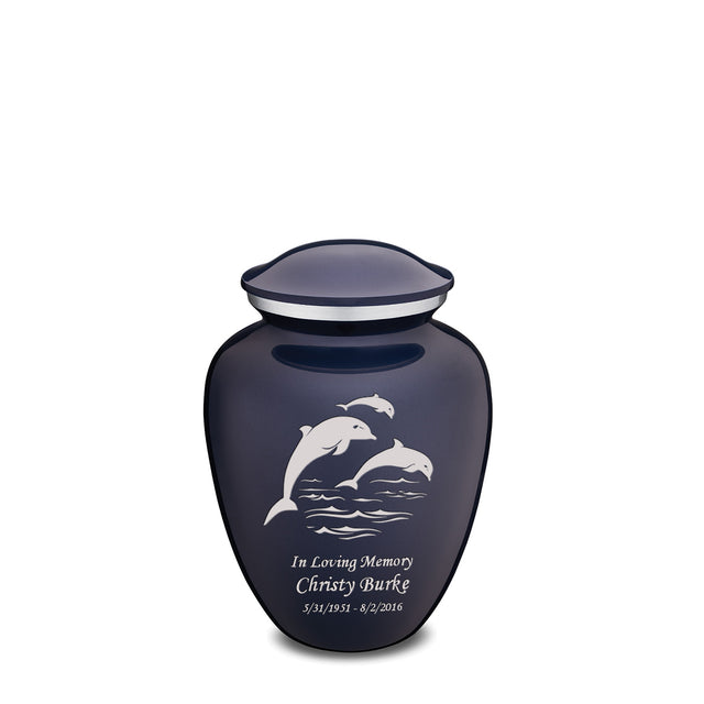 Medium Embrace Cobalt Blue Dolphins Cremation Urn