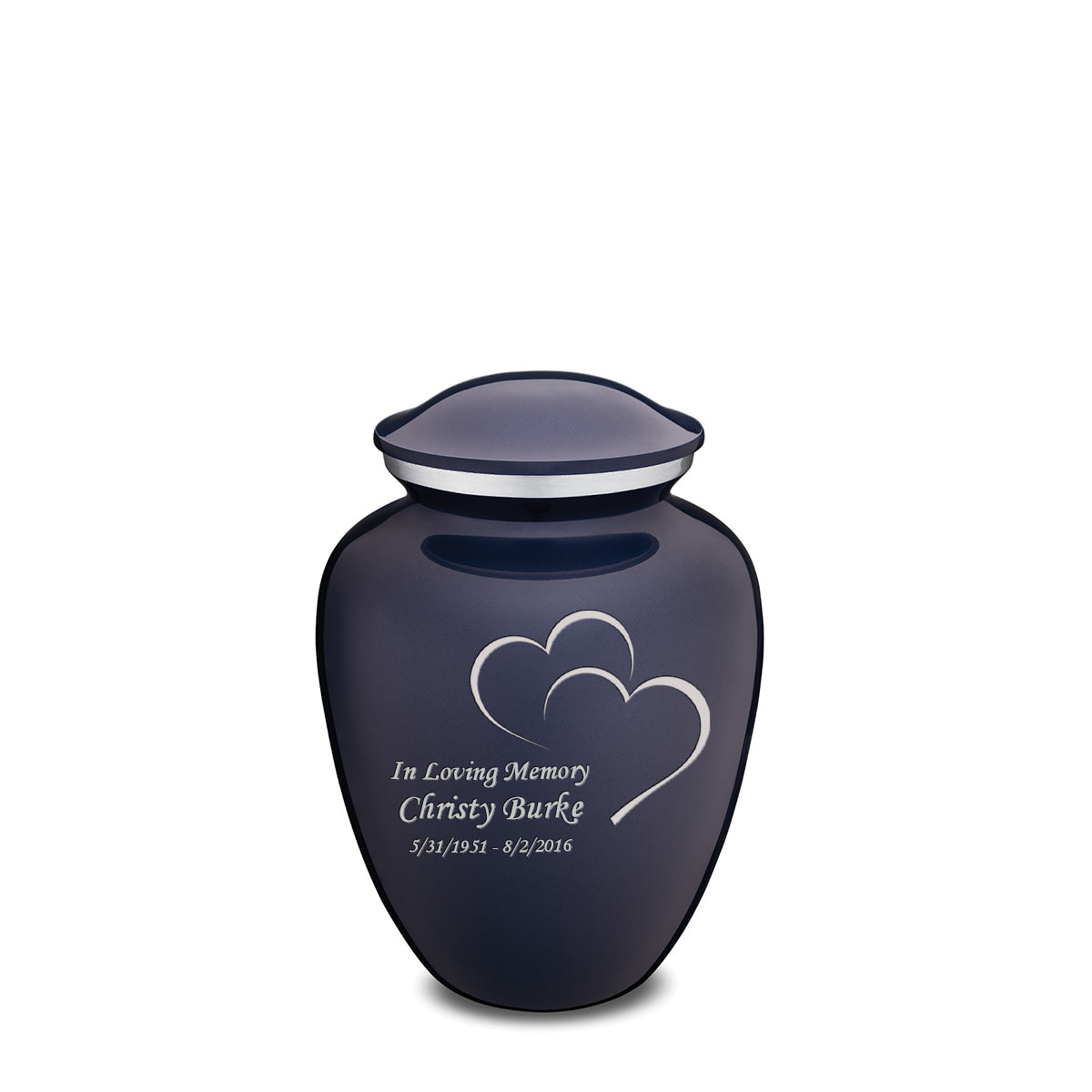 Medium Embrace Cobalt Blue Hearts Cremation Urn