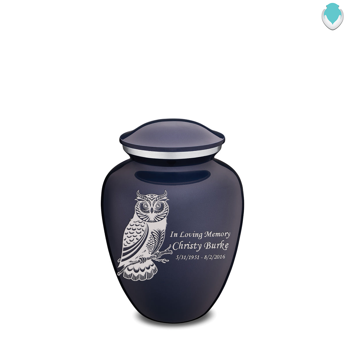 Medium Embrace Cobalt Blue Owl Cremation Urn