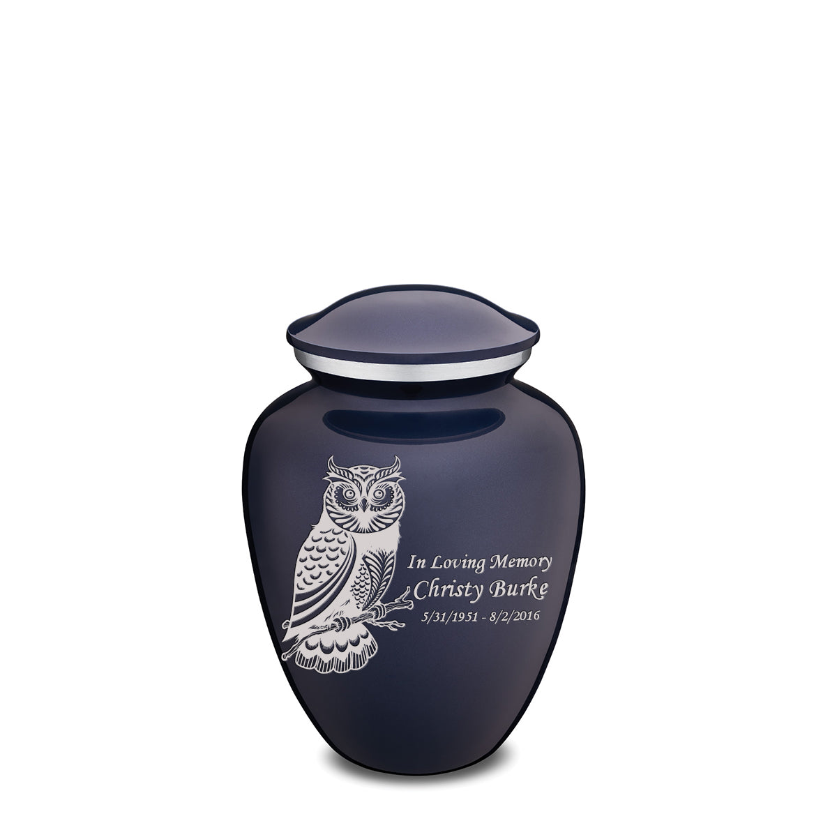Medium Embrace Cobalt Blue Owl Cremation Urn