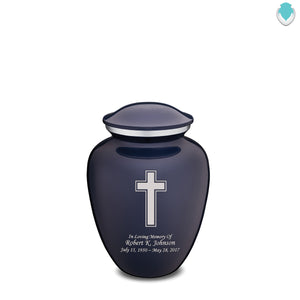 Medium Embrace Cobalt Blue Simple Cross Cremation Urn