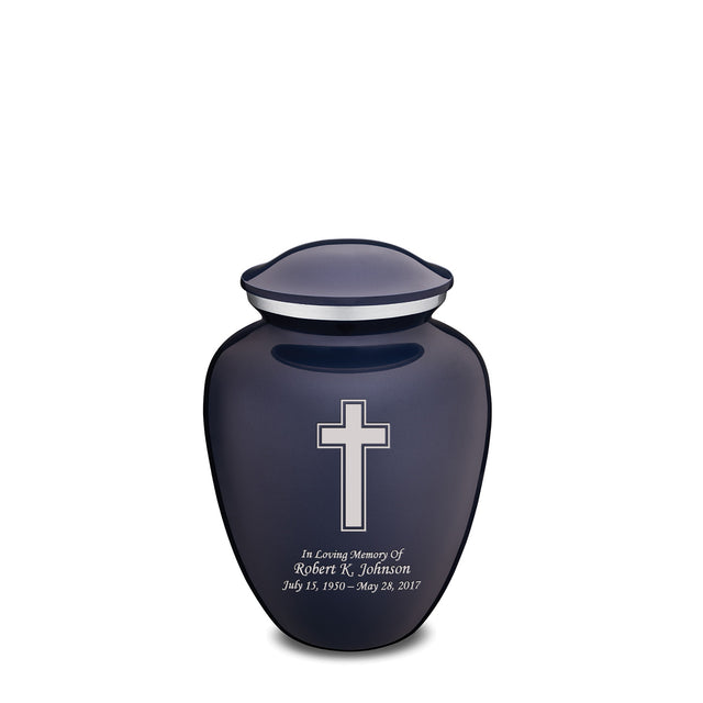Medium Embrace Cobalt Blue Simple Cross Cremation Urn