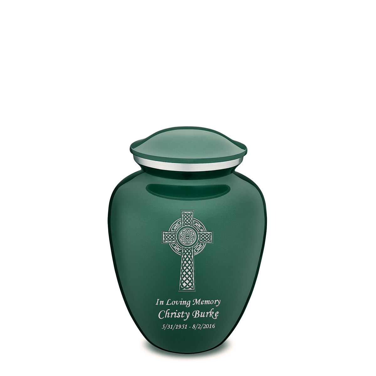 Medium Embrace Green Celtic Cross Cremation Urn