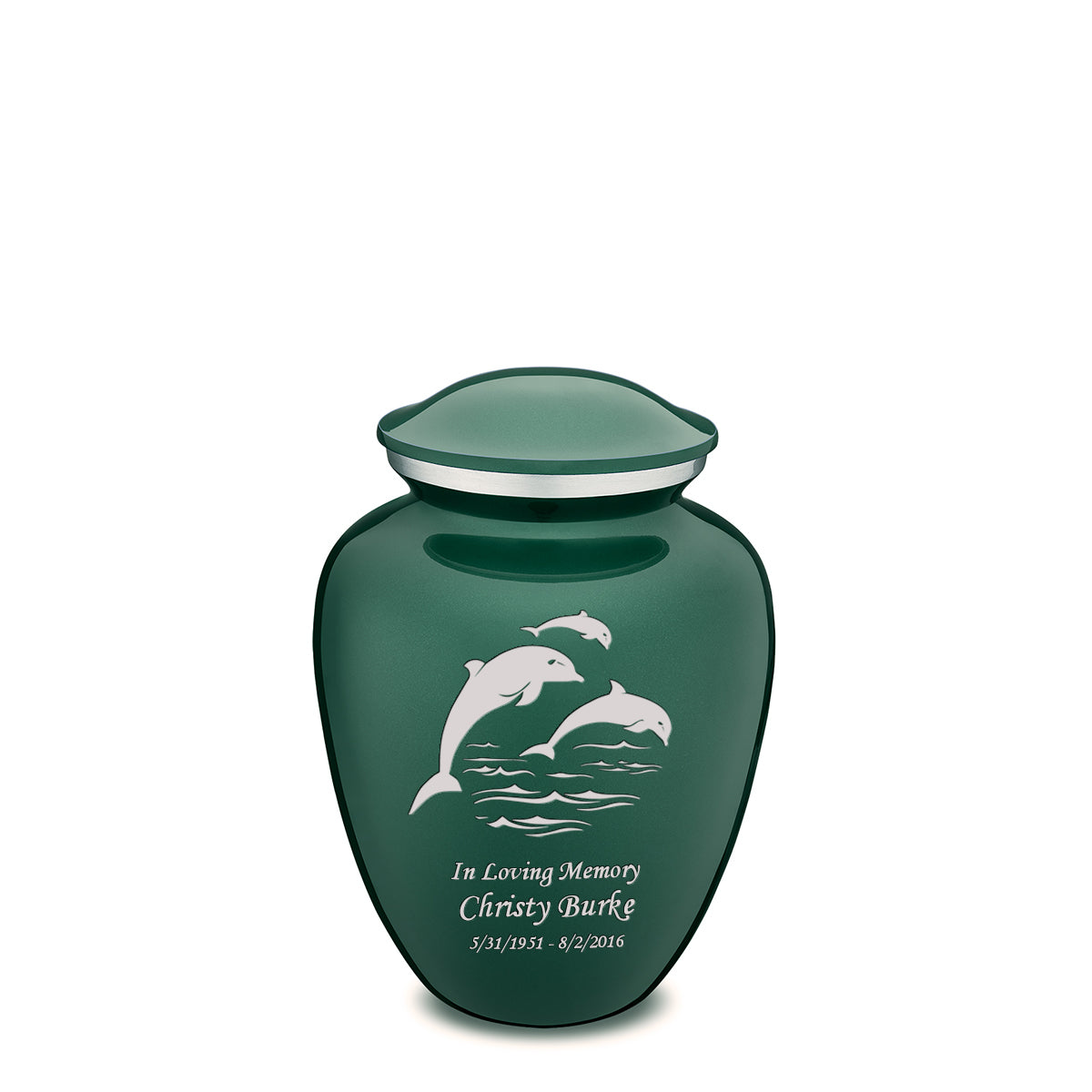 Medium Embrace Green Dolphins Cremation Urn
