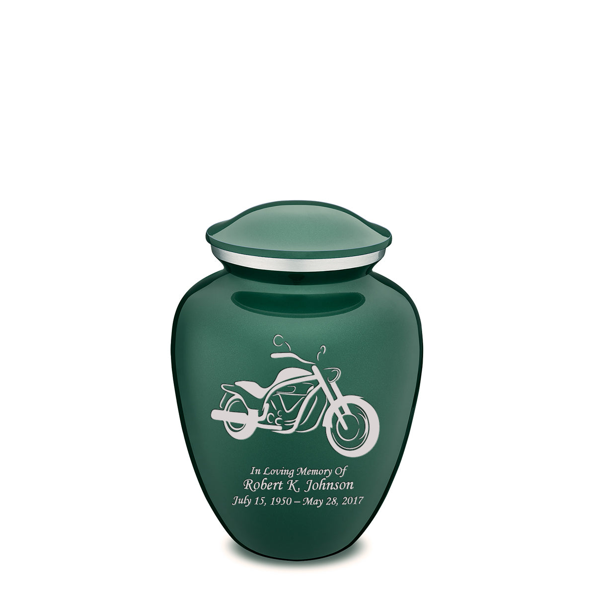 Medium Embrace Green Motorcycle Cremation Urn