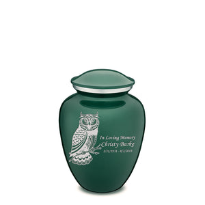 Medium Embrace Green Owl Cremation Urn