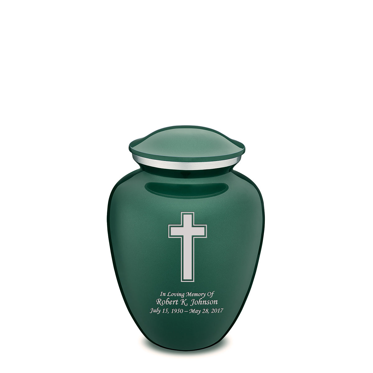 Medium Embrace Green Simple Cross Cremation Urn