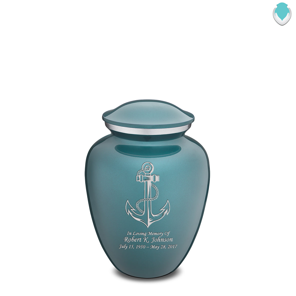 Medium Embrace Teal Anchor Cremation Urn