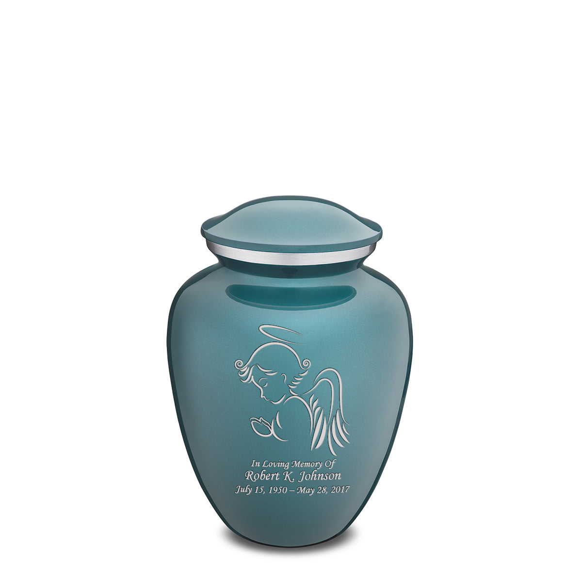 Medium Embrace Teal Angel Cremation Urn