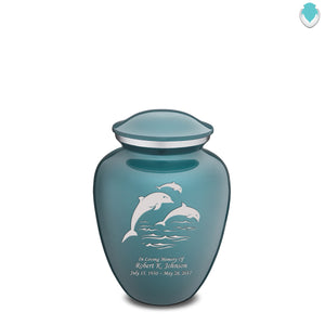 Medium Embrace Teal Dolphins Cremation Urn
