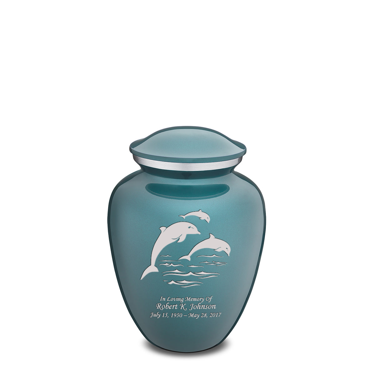 Medium Embrace Teal Dolphins Cremation Urn