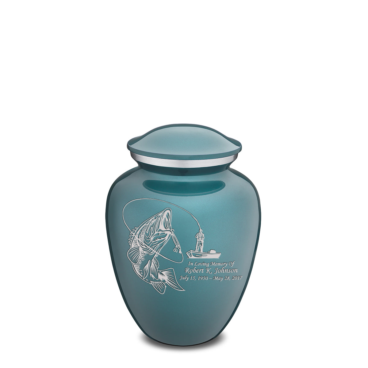Medium Embrace Teal Fishing Cremation Urn