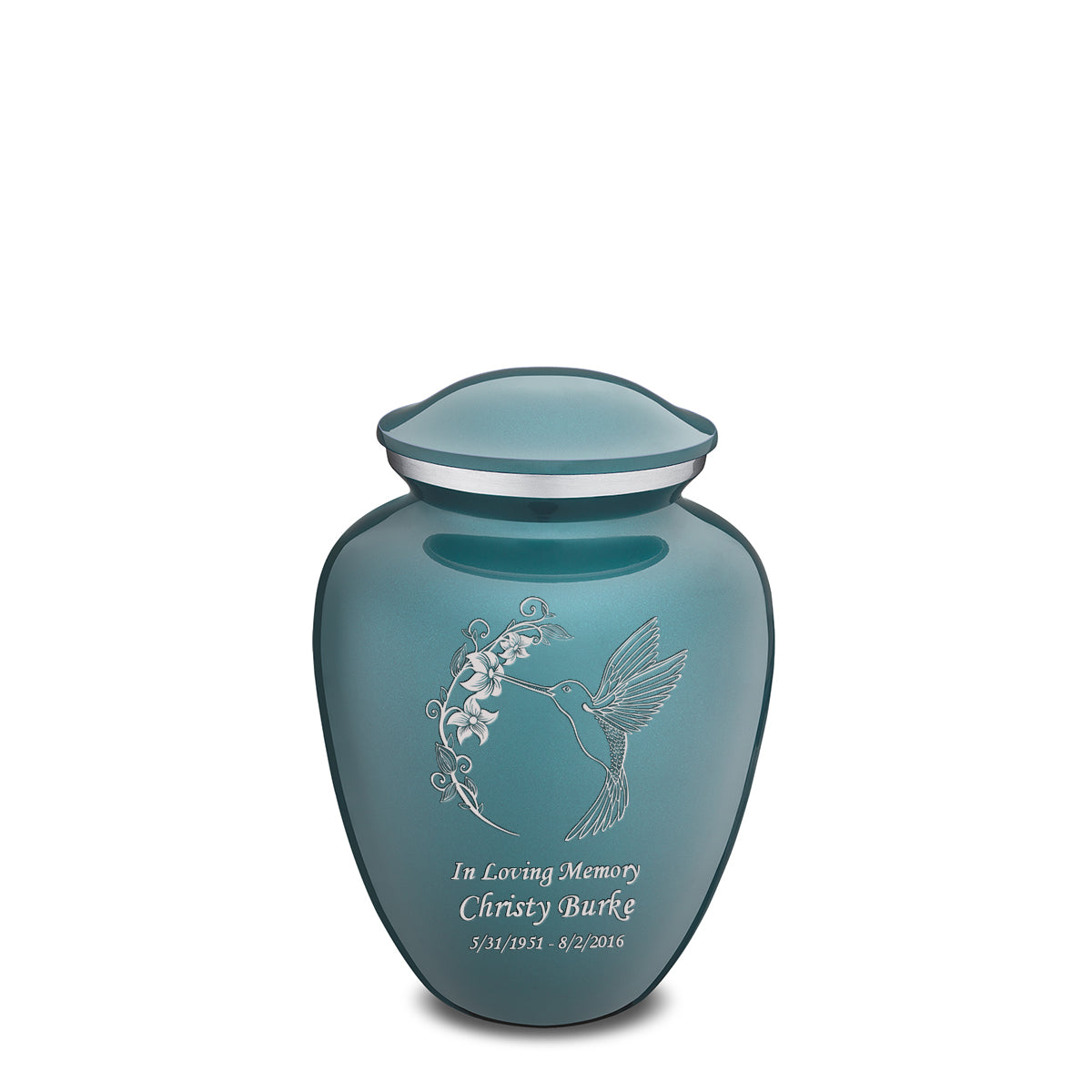 Medium Embrace Teal Hummingbird Cremation Urn