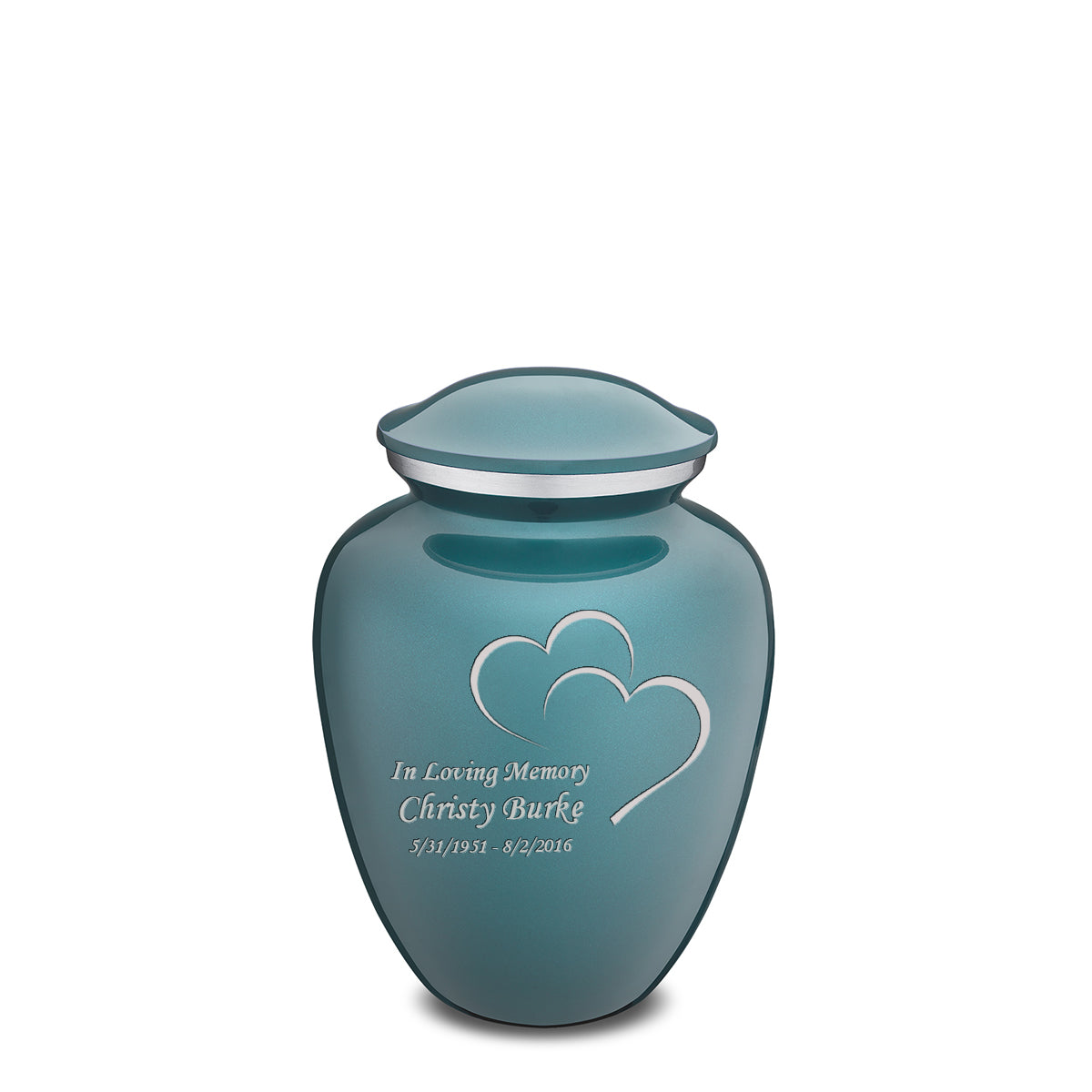 Medium Embrace Teal Hearts Cremation Urn