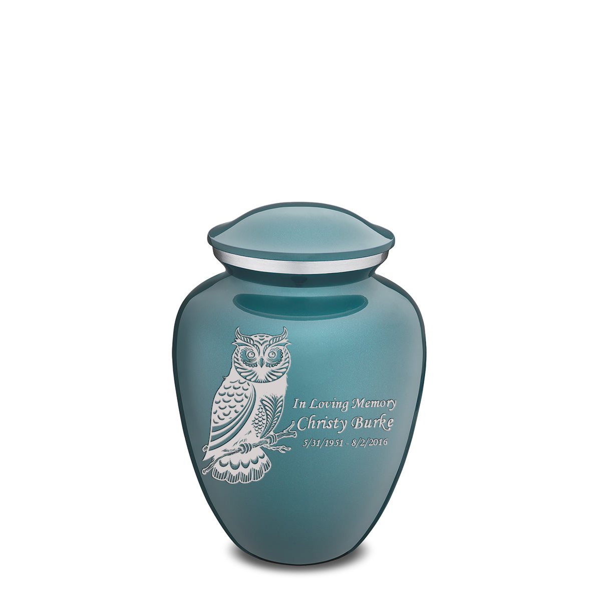 Medium Embrace Teal Owl Cremation Urn