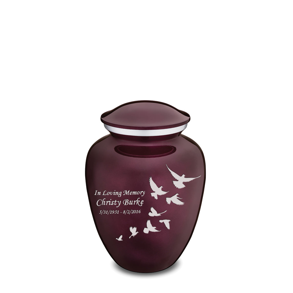 Medium Cherry Purple Embrace Doves Cremation Urn