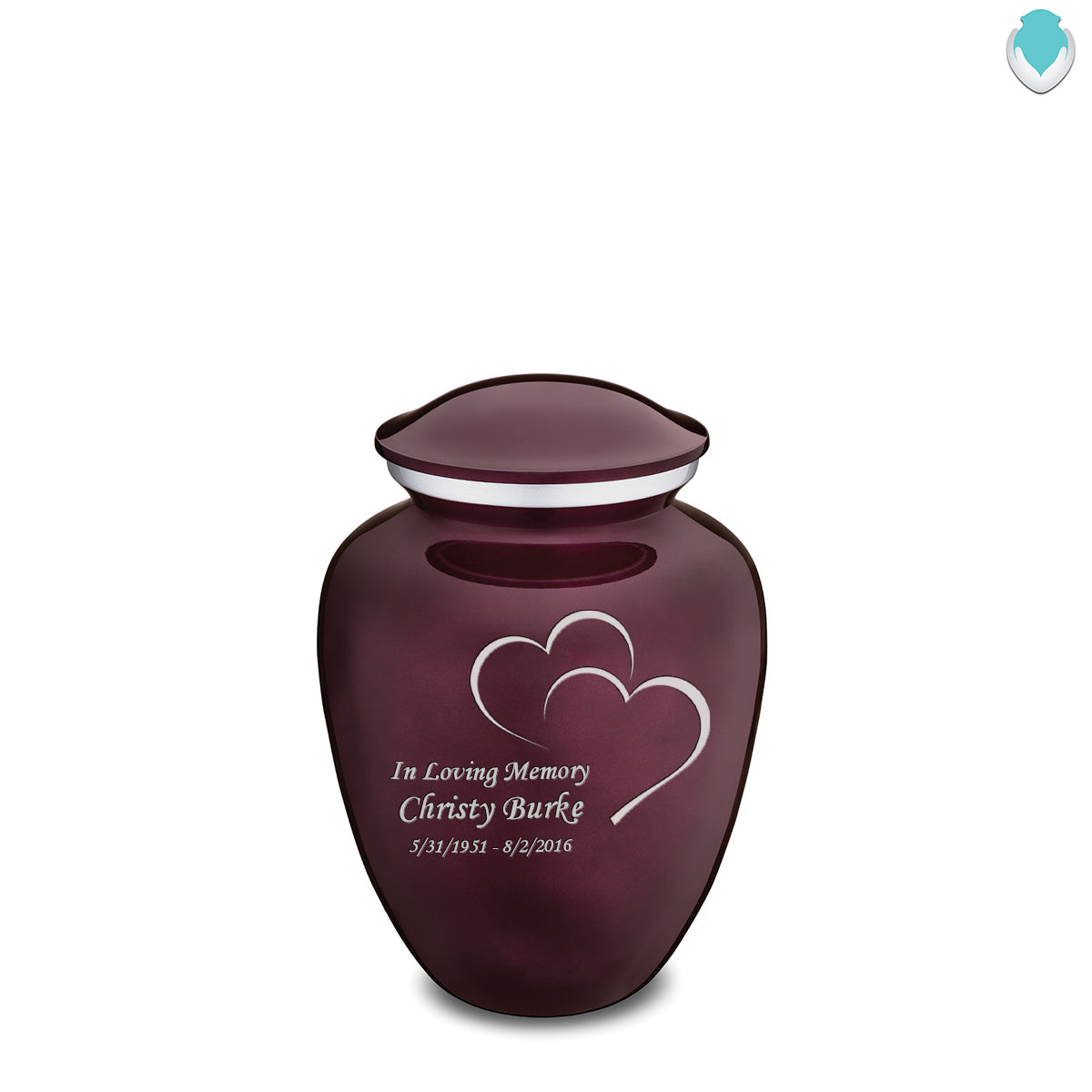 Medium Cherry Purple Embrace Hearts Cremation Urn