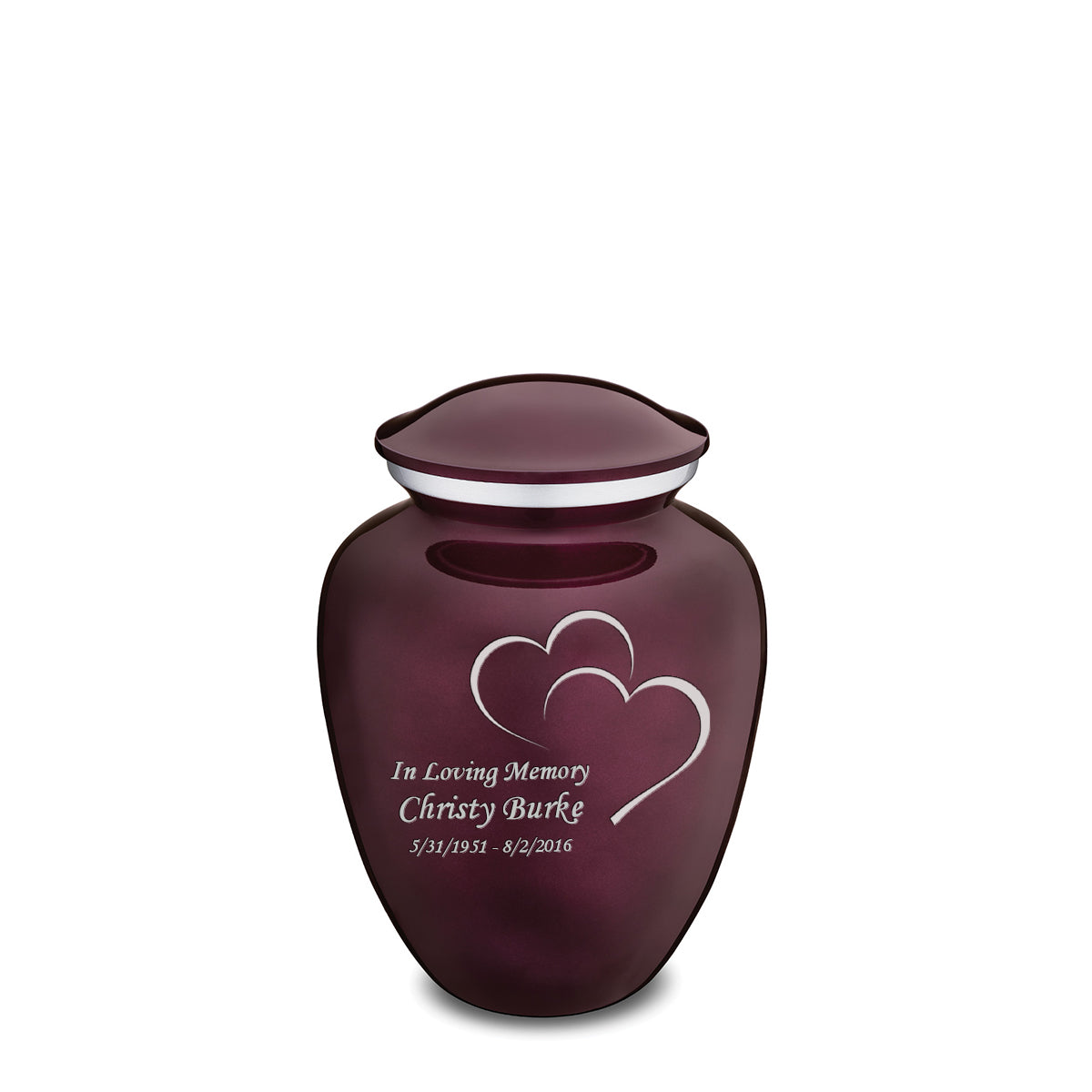 Medium Cherry Purple Embrace Hearts Cremation Urn