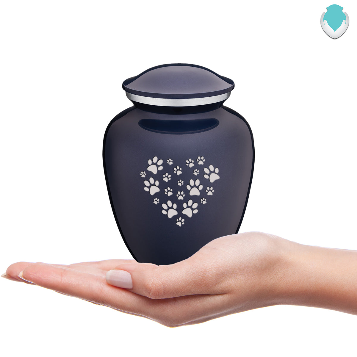 Medium Embrace Cobalt Blue Heart Paws Pet Cremation Urn