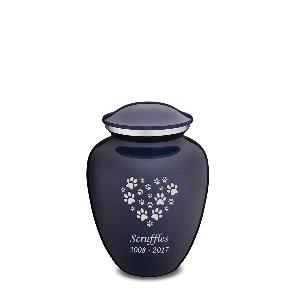 Medium Embrace Cobalt Blue Heart Paws Pet Cremation Urn