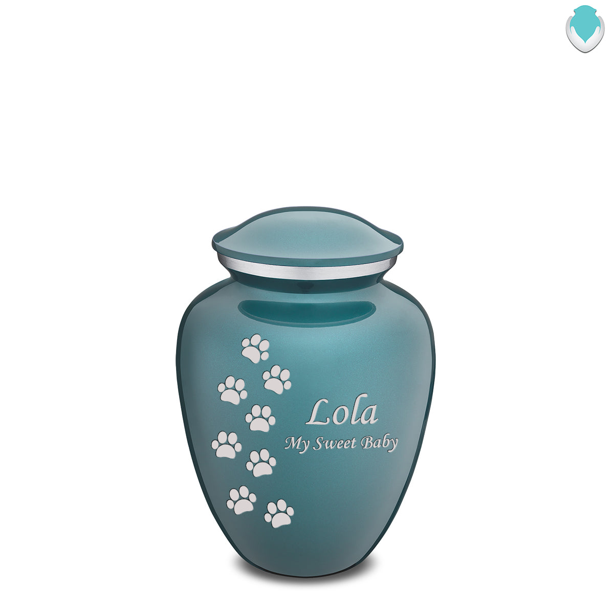 Medium Embrace Teal Walking Paws Pet Cremation Urn
