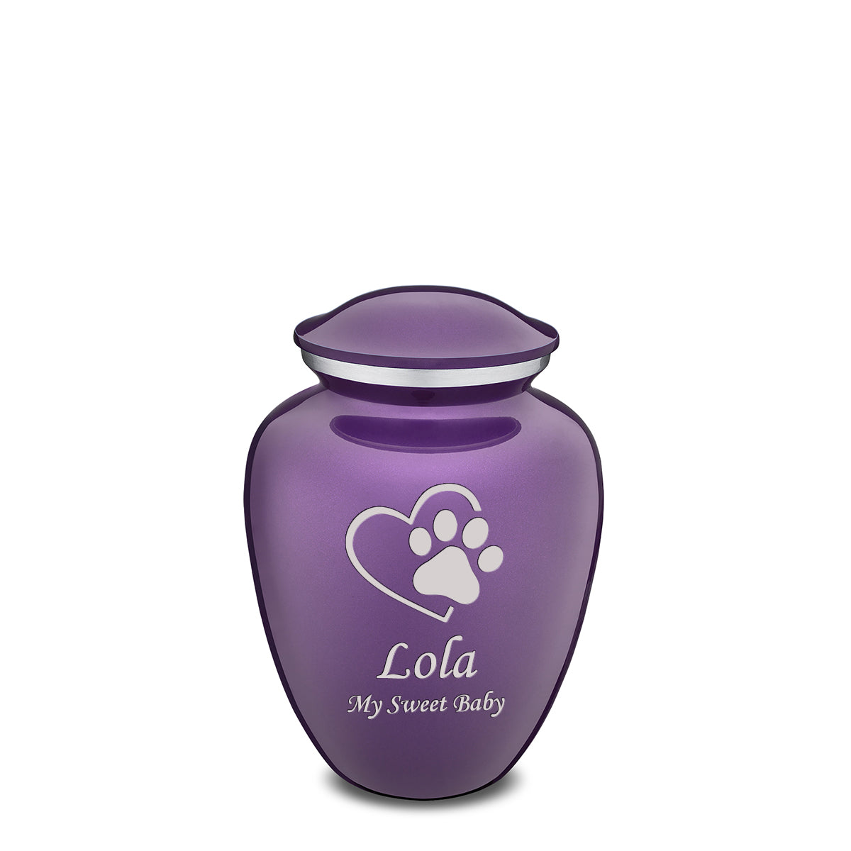 Medium Embrace Purple Single Paw Heart Pet Cremation Urn