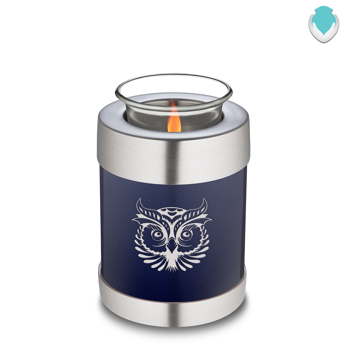 Candle Holder Embrace Cobalt Blue Owl Cremation Urn