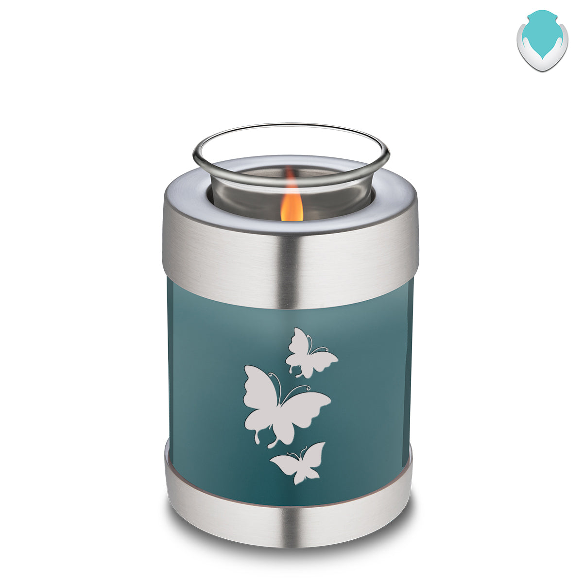 Candle Holder Embrace Teal Butterfly Cremation Urn