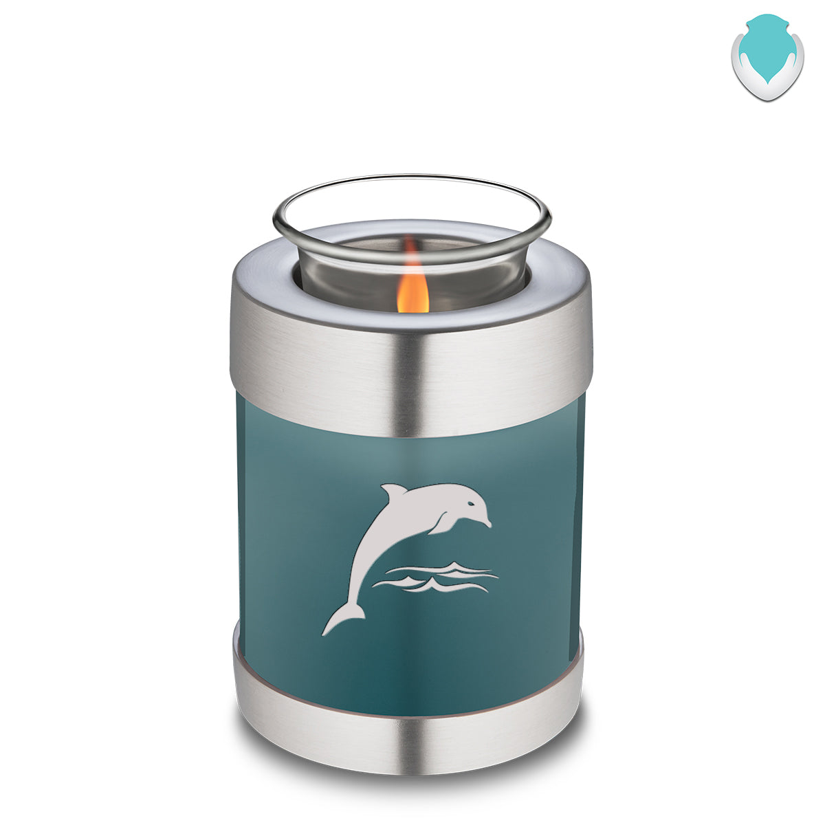 Candle Holder Embrace Teal Dolphins Cremation Urn