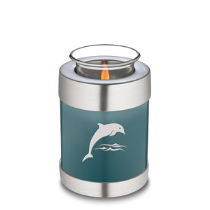 Candle Holder Embrace Teal Dolphins Cremation Urn