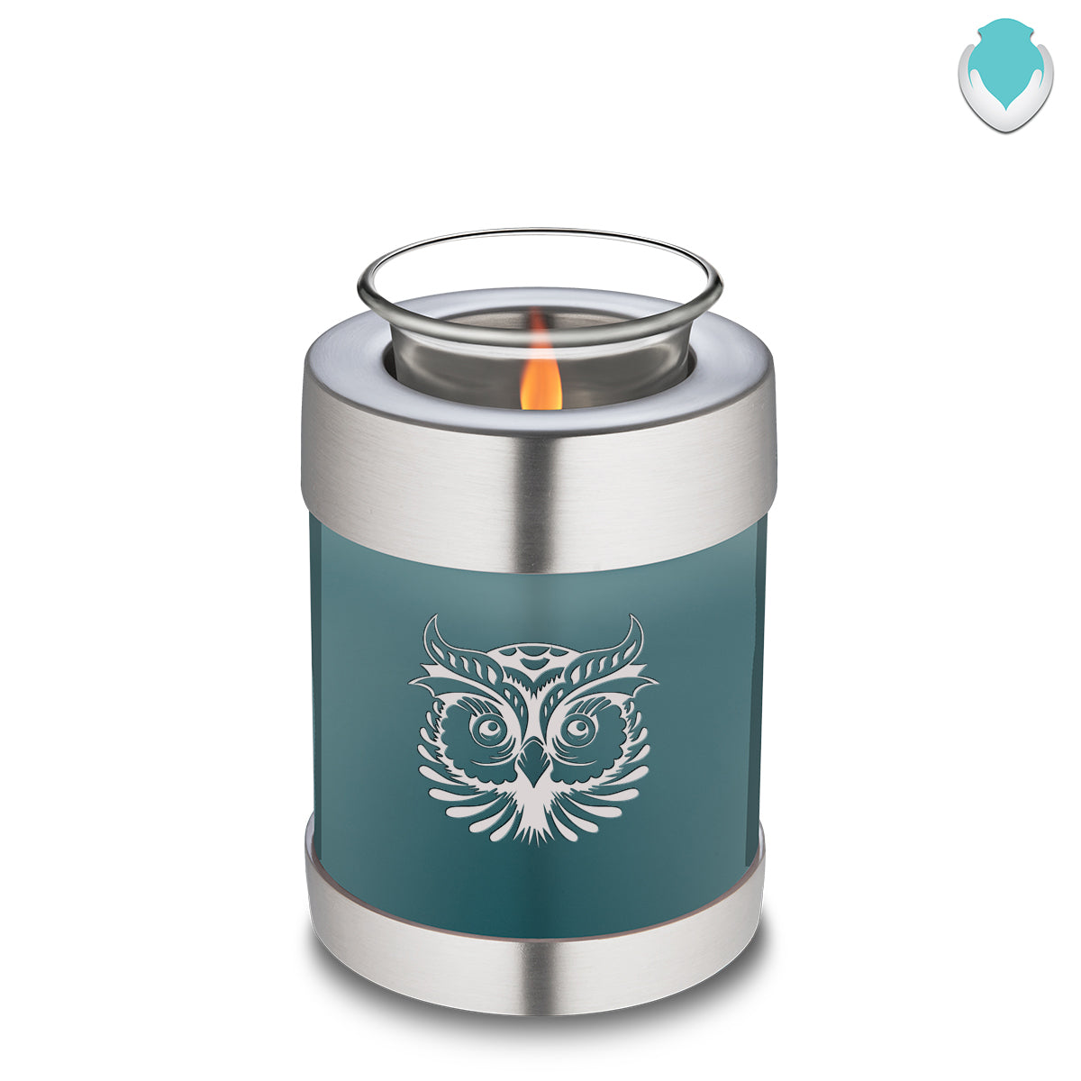 Candle Holder Embrace Teal Owl Cremation Urn